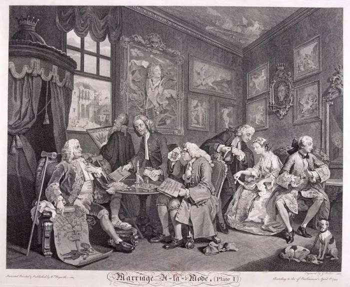 Framed Print : Marriage a la mode, 1745; plate I. Artist: Gerard Jean-Baptiste Scotin Framed Print : Marriage a la mode, 1745; plate I. Artist: Gerard Jean-Baptiste Scotin