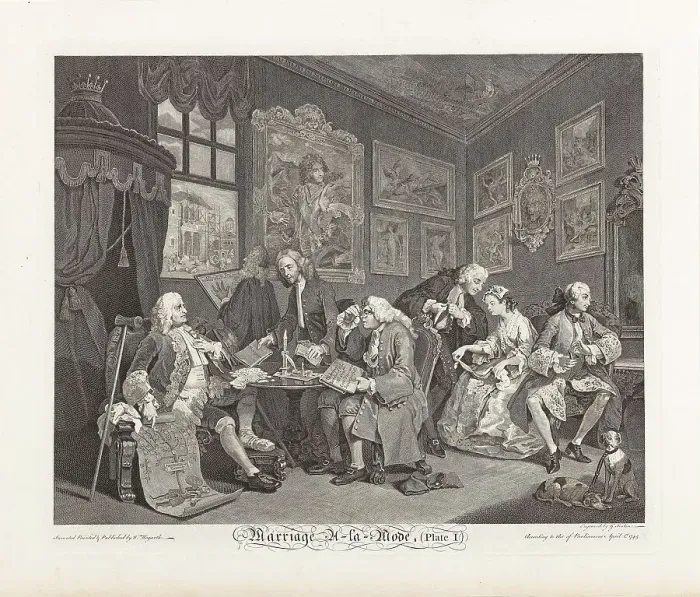 Framed Print : Marriage a la Mode. Plate I: The Marriage Settlement, 1745. Creator: Hogarth, William (1697-1764) Framed Print : Marriage a la Mode. Plate I: The Marriage Settlement, 1745. Creator: Hogarth, William (1697-1764)