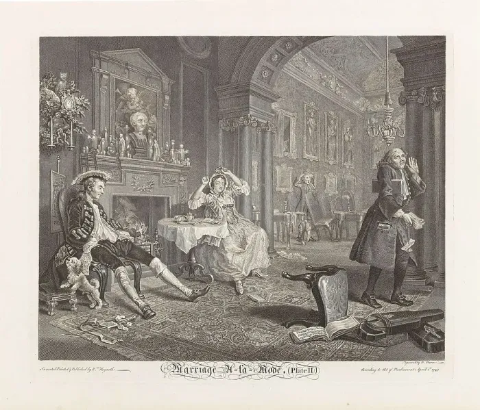 Framed Print : Marriage a la Mode. Plate II: The Tête à Tête, 1745. Creator: Hogarth, William (1697-1764) Framed Print : Marriage a la Mode. Plate II: The Tête à Tête, 1745. Creator: Hogarth, William (1697-1764)