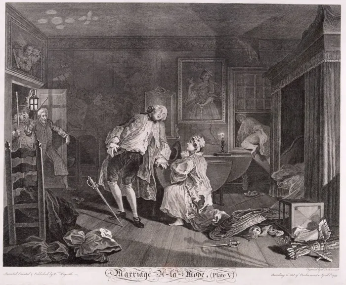 Framed Print : Marriage a la mode, Plate V, 1745. Artist: Simon Francois Ravenet Framed Print : Marriage a la mode, Plate V, 1745. Artist: Simon Francois Ravenet