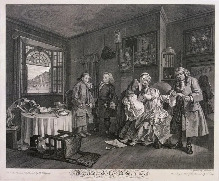Framed Print : Marriage a la mode, Plate VI, 1745. Artist: Gerard Jean-Baptiste Scotin Framed Print : Marriage a la mode, Plate VI, 1745. Artist: Gerard Jean-Baptiste Scotin