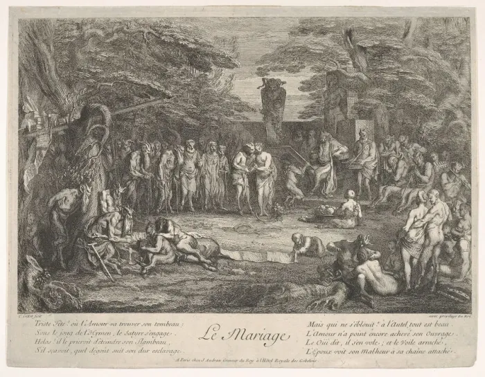 Framed Print : The Marriage (Le Mariage): in a forest, an old satyr marries the betrothed in cen... ca Framed Print : The Marriage (Le Mariage): in a forest, an old satyr marries the betrothed in cen... ca