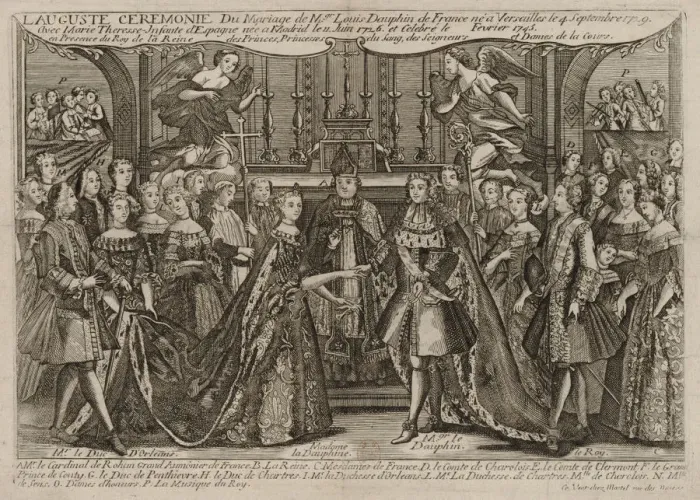 Framed Print : Marriage of Louis, Dauphin of France to Marie Therese Raphaelle, Infanta of Spain in 1745 at Versailles, 1745. Artist: Anonymous Framed Print : Marriage of Louis, Dauphin of France to Marie Therese Raphaelle, Infanta of Spain in 1745 at Versailles, 1745. Artist: Anonymous