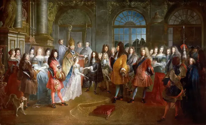 Framed Print : Marriage of Louis of France, Duke of Burgundy, and Marie Adelaide of Savoy, 7 December 1697. Artist: Dieu, Antoine (1662-1727) Framed Print : Marriage of Louis of France, Duke of Burgundy, and Marie Adelaide of Savoy, 7 December 1697. Artist: Dieu, Antoine (1662-1727)