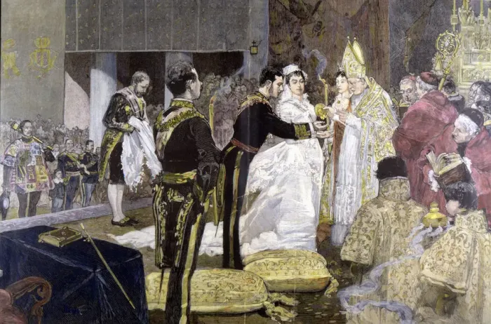 Framed Print : Marriage with Maria Mercedes of Orleans and Bourbon, Alfonso XII, King of Spain (1857-1885) Framed Print : Marriage with Maria Mercedes of Orleans and Bourbon, Alfonso XII, King of Spain (1857-1885)