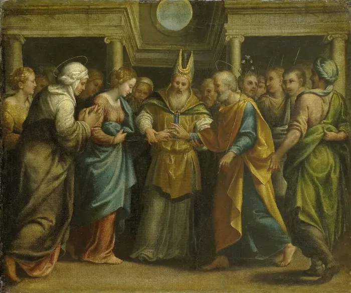 Framed Print : Marriage of Mary and Joseph, 1525-1549. Creator: Unknown Framed Print : Marriage of Mary and Joseph, 1525-1549. Creator: Unknown