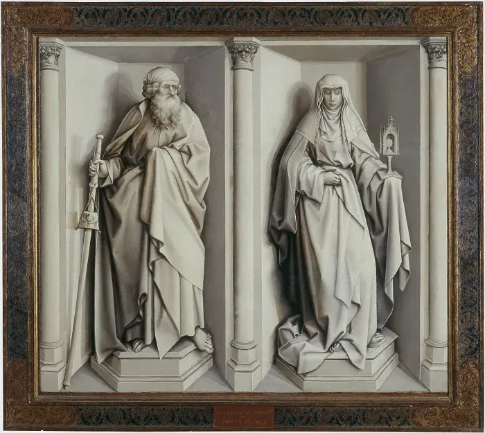 Framed Print : The Marriage of Mary and Joseph. (Reverse). Artist: Campin, Robert (ca. 1375-1444) Framed Print : The Marriage of Mary and Joseph. (Reverse). Artist: Campin, Robert (ca. 1375-1444)