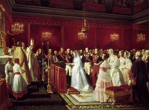 Marriage of Princess Victoria of Saxe-Coburg and Prince Louis, Duke of Nemours at Saint-Cloud, 27 Ap Artist: Philippoteaux, Henri Felix Emmanuel (1815-1884)