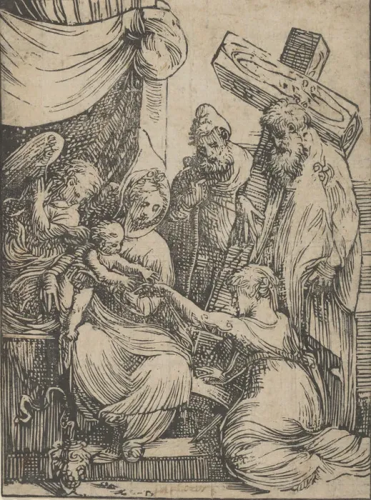 Framed Print : The marriage of Saint Catherine, 1550-60. Creator: Andrea Schiavone Framed Print : The marriage of Saint Catherine, 1550-60. Creator: Andrea Schiavone