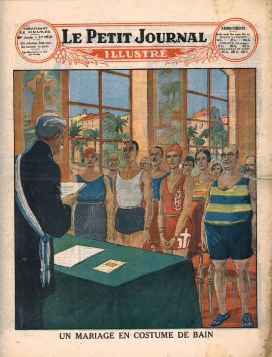 Framed Print : A marriage in swimwear, 1929. Creator: Unknown Framed Print : A marriage in swimwear, 1929. Creator: Unknown