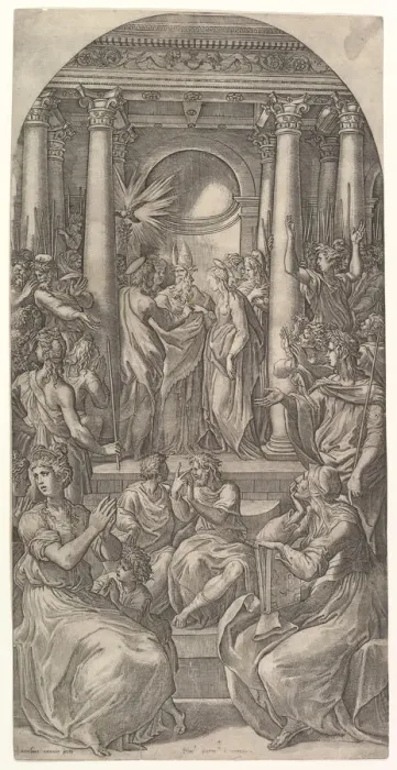 Framed Print : The Marriage of the Virgin, ca. 1525. Creator: Giovanni Jacopo Caraglio Framed Print : The Marriage of the Virgin, ca. 1525. Creator: Giovanni Jacopo Caraglio
