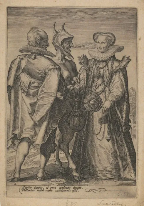 Framed Print : Marriage for Wealth Officiated by the Devil, ca. 1600. Artist: Saenredam, Jan (1565-1607) Framed Print : Marriage for Wealth Officiated by the Devil, ca. 1600. Artist: Saenredam, Jan (1565-1607)