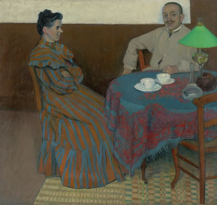 Framed Print : Married Couple at the Table, 1900-1905. Creator: Julius Andorko Framed Print : Married Couple at the Table, 1900-1905. Creator: Julius Andorko