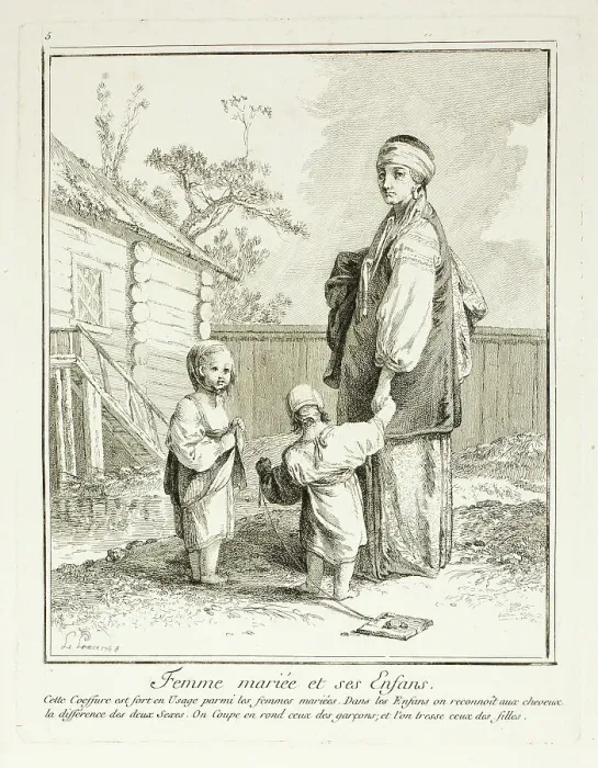 Framed Print : Married Woman and her Children, plate five from Divers Habillements des Peuples du Nord, 1765. Creator: Jean Baptiste Le Prince Framed Print : Married Woman and her Children, plate five from Divers Habillements des Peuples du Nord, 1765. Creator: Jean Baptiste Le Prince