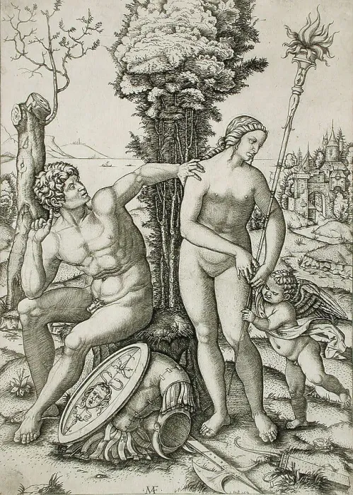 Framed Print : Mars, Venus and Cupid, 1508. Creator: Marcantonio Raimondi Framed Print : Mars, Venus and Cupid, 1508. Creator: Marcantonio Raimondi