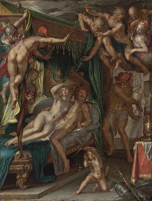 Framed Print : Mars and Venus Surprised by Vulcan. Artist: Wtewael, Joachim (1566-1638) Framed Print : Mars and Venus Surprised by Vulcan. Artist: Wtewael, Joachim (1566-1638)