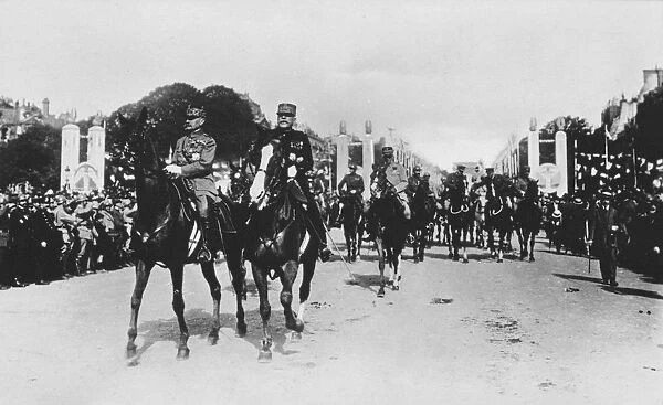 Marshals Foch and Joffre during the grand victory parade, Paris, France, 14 July 1919