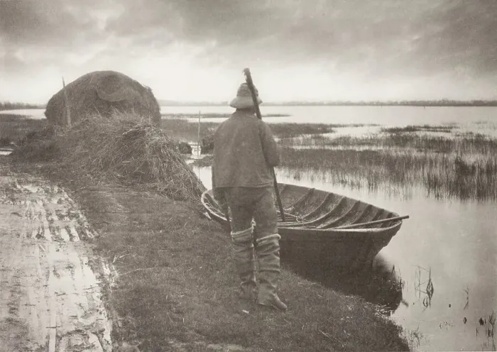 Framed Print : Marshman Going to Cut Schoof-Stuff, 1886. Creator: Peter Henry Emerson Framed Print : Marshman Going to Cut Schoof-Stuff, 1886. Creator: Peter Henry Emerson
