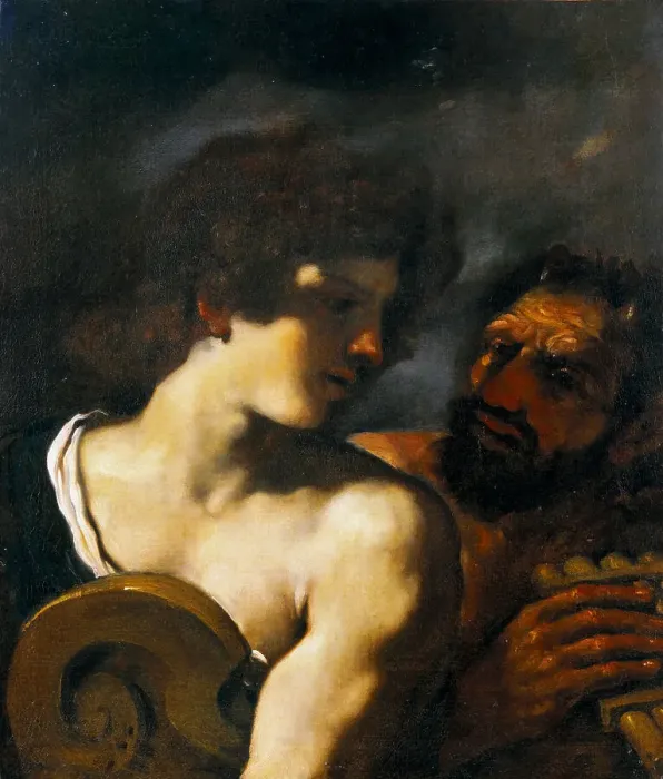 Framed Print : Marsyas and Apollo. Creator: Guercino (1591-1666) Framed Print : Marsyas and Apollo. Creator: Guercino (1591-1666)