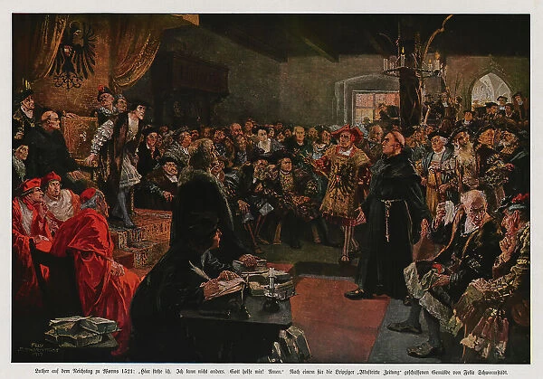 Martin Luther at the Diet of Worms of 1521: 'Here I stand, I can do no other', 1917. Creator: Schwormstädt, Felix (1870-1938). Martin Luther at the Diet of Worms of 1521: 'Here I stand, I can do no other', 1917