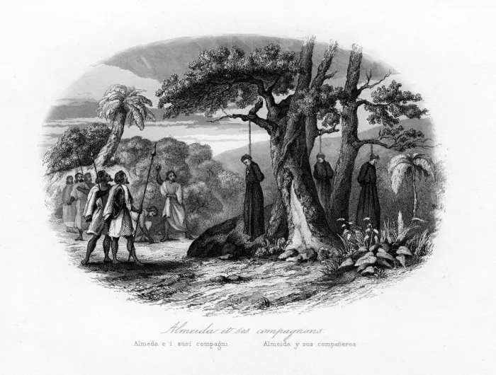 Framed Print : Martyrdom of Almeida and his companions, c1840. Artist: N Remond Framed Print : Martyrdom of Almeida and his companions, c1840. Artist: N Remond