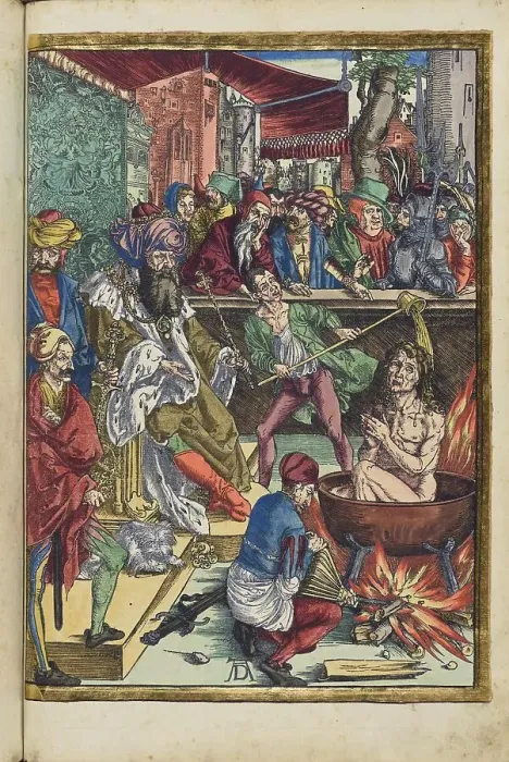 Framed Print : Martyrdom of the Evangelist John. From the Apocalypse (Revelation of John), 1511. Creator: Dürer, Albrecht (1471-1528) Framed Print : Martyrdom of the Evangelist John. From the Apocalypse (Revelation of John), 1511. Creator: Dürer, Albrecht (1471-1528)