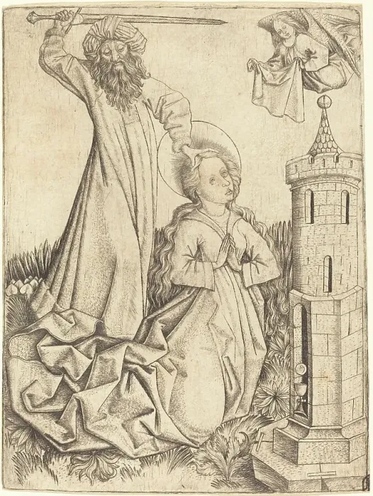 Framed Print : The Martyrdom of Saint Barbara, c. 1450. Creator: Master ES Framed Print : The Martyrdom of Saint Barbara, c. 1450. Creator: Master ES