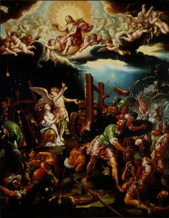 Framed Print : The Martyrdom of Saint Catherine of Alexandria, Mid of the 18th cen Artist: Rioja, Hipolito de (active Mid of 18th cen. ) Framed Print : The Martyrdom of Saint Catherine of Alexandria, Mid of the 18th cen Artist: Rioja, Hipolito de (active Mid of 18th cen. )