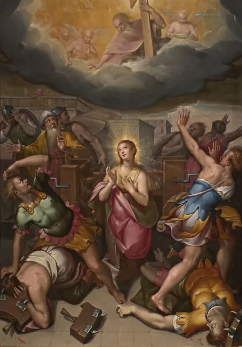 Framed Print : The Martyrdom of Saint Catherine (The Miracle of the Wheel), c1595-1605. Creator: Calvaert; Denys (ca 1540-1619) Framed Print : The Martyrdom of Saint Catherine (The Miracle of the Wheel), c1595-1605. Creator: Calvaert; Denys (ca 1540-1619)