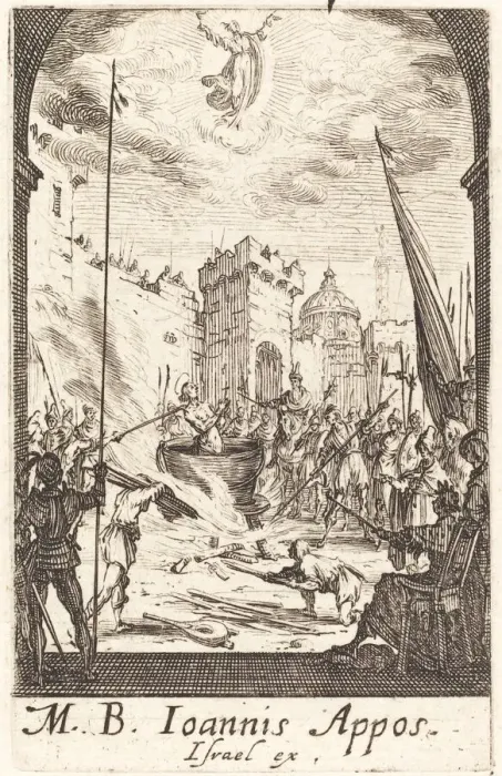 Framed Print : The Martyrdom of Saint John the Evangelist, c. 1634 / 1635. Creator: Jacques Callot Framed Print : The Martyrdom of Saint John the Evangelist, c. 1634 / 1635. Creator: Jacques Callot