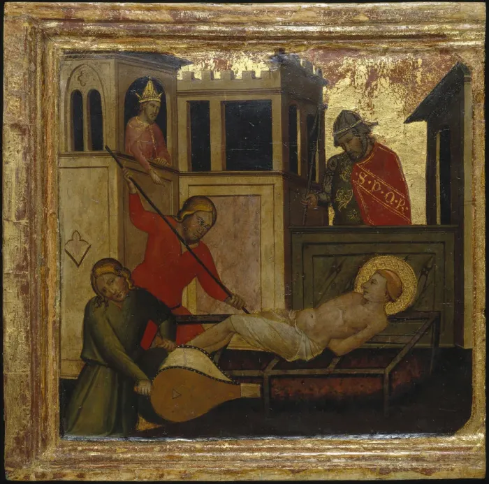 Framed Print : The Martyrdom of Saint Lawrence. Scenes from the Life of Saint Lawrence, predella, ca 1412. Artist: Lorenzo di Niccolo (active 1391-1414) Framed Print : The Martyrdom of Saint Lawrence. Scenes from the Life of Saint Lawrence, predella, ca 1412. Artist: Lorenzo di Niccolo (active 1391-1414)