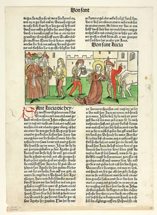 Framed Print : The Martyrdom of Saint Lucy from Heiligenleben, Sommerteil (Lives...1488...assembled 1929. Creators: Unknown, Anton Koberger, Jacobus de Voragine, Wilhelm Ludwig Schreiber)