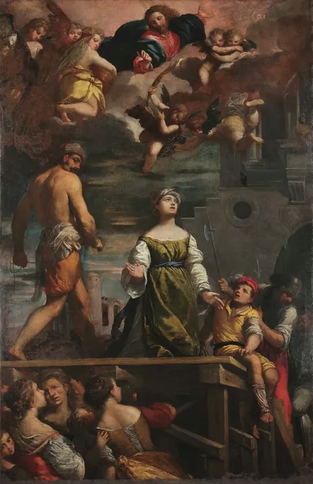 Framed Print : The Martyrdom of Saint Margaret, 1611. Creator: Scarsellino (Scarsella), Ippolito (1551-1620) Framed Print : The Martyrdom of Saint Margaret, 1611. Creator: Scarsellino (Scarsella), Ippolito (1551-1620)