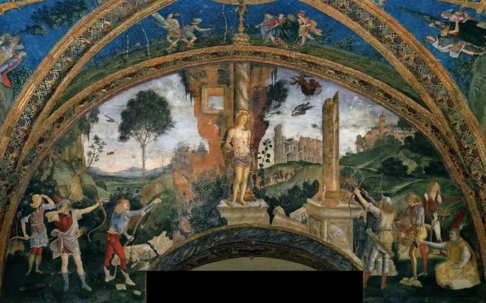 Framed Print : The Martyrdom of Saint Sebastian, 1492-1495. Creator: Pinturicchio, Bernardino (1454-1513) Framed Print : The Martyrdom of Saint Sebastian, 1492-1495. Creator: Pinturicchio, Bernardino (1454-1513)