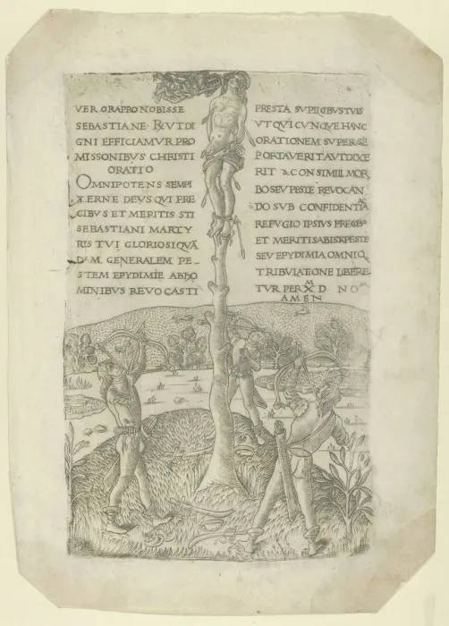Framed Print : The Martyrdom of Saint Sebastian, with three archers, ca. 1480-90. ca. 1480-90. Creator: Anon
