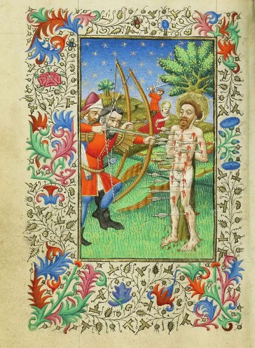Framed Print : The Martyrdom of Saint Sebastian; Book of Hours, about 1430-1440. Creator: Fastolf Master Framed Print : The Martyrdom of Saint Sebastian; Book of Hours, about 1430-1440. Creator: Fastolf Master