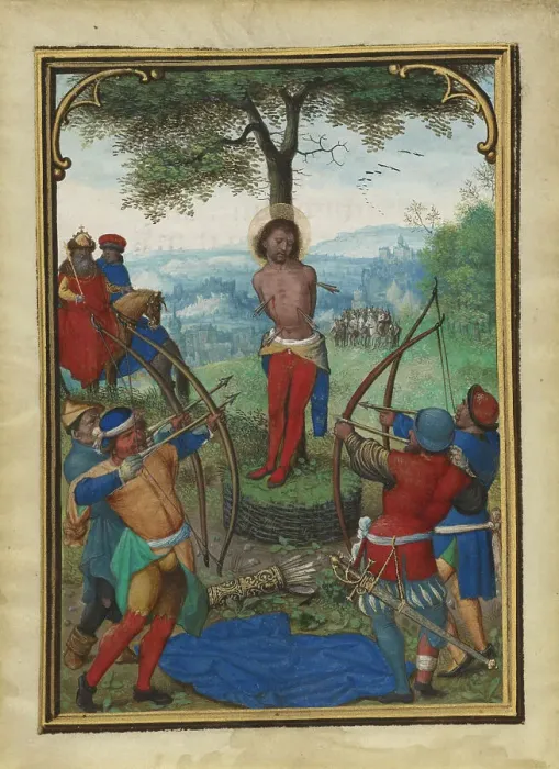Framed Print : The Martyrdom of Saint Sebastian; Munich-Montserrat Hours, about 1535-1540. Creator: Simon Bening Framed Print : The Martyrdom of Saint Sebastian; Munich-Montserrat Hours, about 1535-1540. Creator: Simon Bening