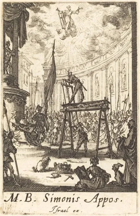 Framed Print : The Martyrdom of Saint Simon, c. 1634 / 1635. Creator: Jacques Callot Framed Print : The Martyrdom of Saint Simon, c. 1634 / 1635. Creator: Jacques Callot