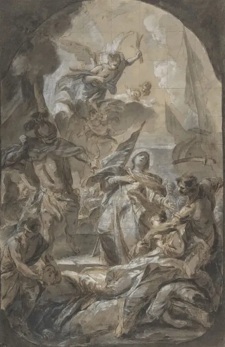 Framed Print : Martyrdom of Saint Ursula? Saint Paula?, 17th century. Creator: Anon Framed Print : Martyrdom of Saint Ursula? Saint Paula?, 17th century. Creator: Anon