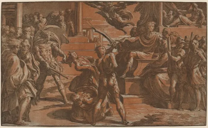 Framed Print : The Martyrdom of Two Saints, c. 1530. Creator: Antonio da Trento Framed Print : The Martyrdom of Two Saints, c. 1530. Creator: Antonio da Trento