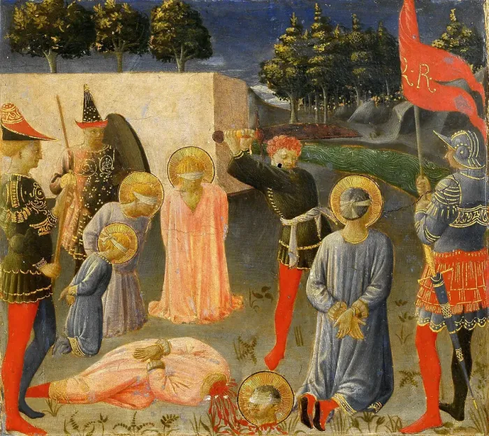 Framed Print : The Martyrdom of Saints Cosmas and Damian (Predella of the Annalena Altarpiece), c. 1440. Creator: Angelico, Fra Giovanni, da Fiesole (ca. 1400-1455) Framed Print : The Martyrdom of Saints Cosmas and Damian (Predella of the Annalena Altarpiece), c. 1440. Creator: Angelico, Fra Giovanni, da Fiesole (ca. 1400-1455)