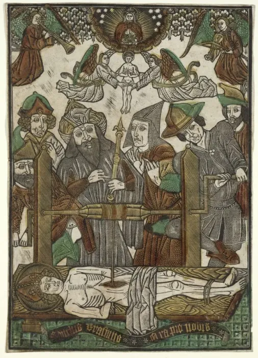 Framed Print : The Martyrdom of St. Erasmus, c. 1480. Creator: Master of the Bergwolken (German) Framed Print : The Martyrdom of St. Erasmus, c. 1480. Creator: Master of the Bergwolken (German)