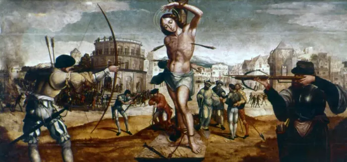 Framed Print : The Martyrdom of St Sebastian, 16th century. Artist: Gregorio Lopez Framed Print : The Martyrdom of St Sebastian, 16th century. Artist: Gregorio Lopez