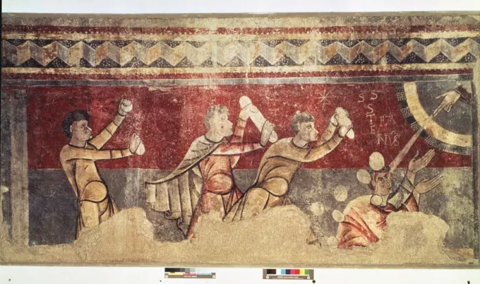Framed Print : Martyrdom of St. Stephen, mural painting from the Church of Sant Joan de Boi Framed Print : Martyrdom of St. Stephen, mural painting from the Church of Sant Joan de Boi