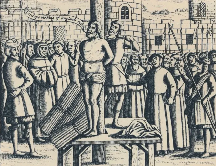 Framed Print : The Martyrdome of Master William Tindall in Flanders by Vilvord Castle, 1563, (1947) Framed Print : The Martyrdome of Master William Tindall in Flanders by Vilvord Castle, 1563, (1947)