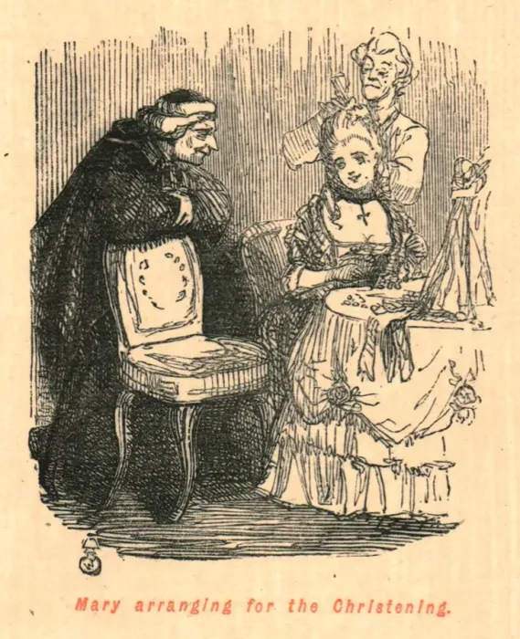 Framed Print : Mary arranging for the Christening, 1897. Creator: John Leech Framed Print : Mary arranging for the Christening, 1897. Creator: John Leech