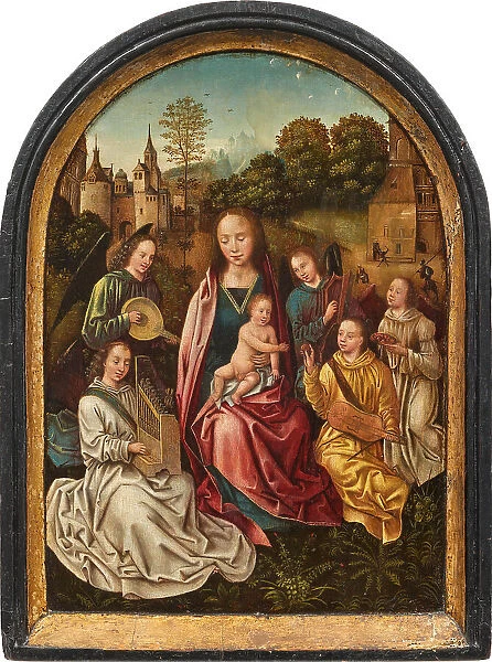 Mary with child surrounded by angels playing music, Early16th cen.. Creator: Master of the Morrison Triptych (active ca 1500-1510)