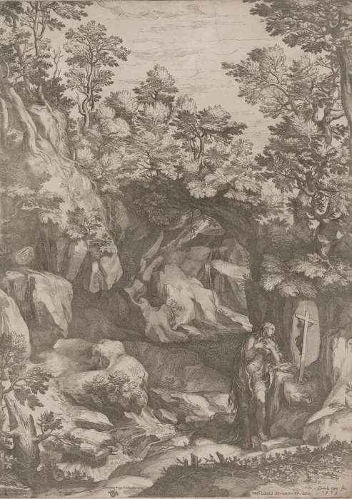 Framed Print : Mary Magdalen Repentant in the Wilderness, 1573. Creator: Cornelis Cort Framed Print : Mary Magdalen Repentant in the Wilderness, 1573. Creator: Cornelis Cort