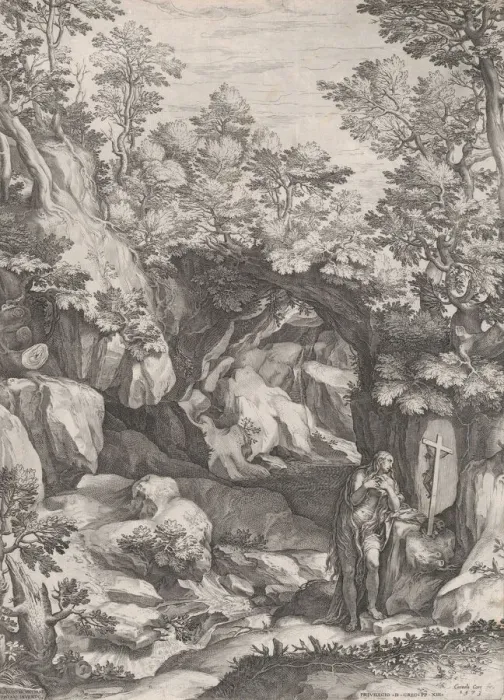 Framed Print : Mary Magdalen Repentant in the Wilderness, 1573. Creator: Cornelis Cort Framed Print : Mary Magdalen Repentant in the Wilderness, 1573. Creator: Cornelis Cort