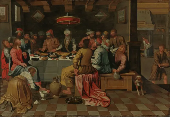 Framed Print : Mary Magdalene anoints Jesus feet, probably 16th century. Creator: Unknown Framed Print : Mary Magdalene anoints Jesus feet, probably 16th century. Creator: Unknown
